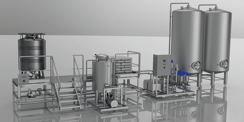 MBH beverage process line — raw material handling through blending, CIP, and control